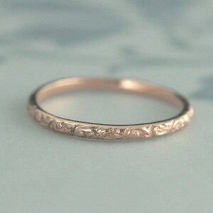 Rose Gold Wedding Band~Rose Gold Ring~Women's Wedding Ring~Thin Rose Gold Band~10K Gold Band~Antique Style Ring~Vintage Style Band~Rococo image 2