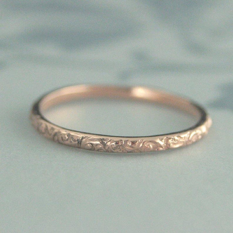 Rose Gold Wedding Band~Rose Gold Ring~Women's Wedding Ring~Thin Rose Gold Band~10K Gold Band~Antique Style Ring~Vintage Style Band~Rococo image 2