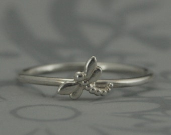 NEW Bugga Bugga Bands--Solid Sterling Silver Dragonfly Stacking Ring--Silver Dimensional Dragonfly-Mayfly-Damselfly-Custom Made in Your Size