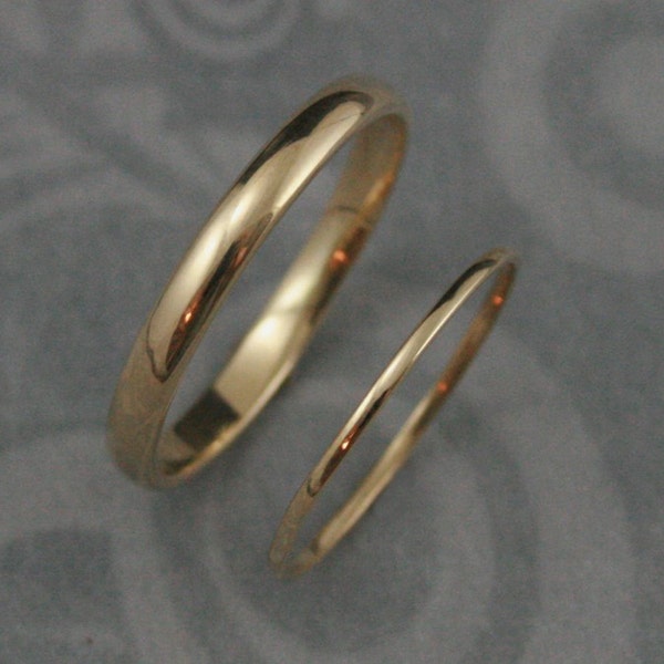 Thin Wedding Bands Affordable Rings Skinny Bands His & Hers Rings 14K Wedding Set 2.5mm Ring 1mm Ring Comfortable Rings Thin Band Gold Rings