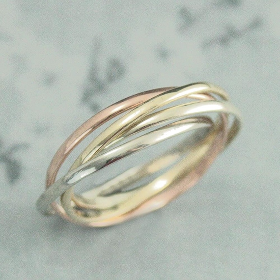 Rolling Ring Multi Color Ring Four Gold Rings 1.5mm Bands Wedding Ring 14K Gold Rings Interlocking Rings Intertwined Rings Gold