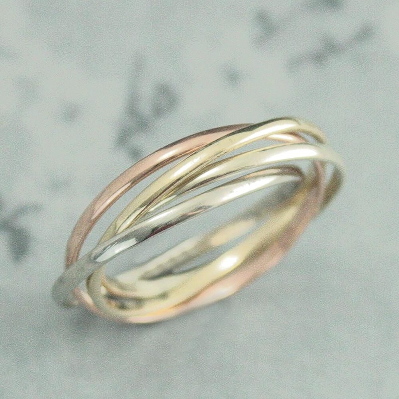 Rolling Ring Multi Color Ring Four Gold Rings 1.5mm Bands Wedding Ring 14K Gold Rings Interlocking Rings Intertwined Rings Gold image 1