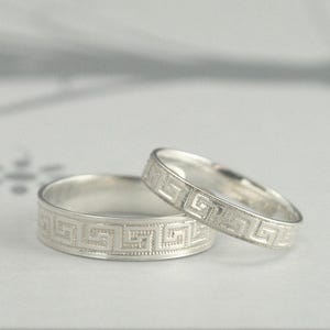 Greek Key Wedding Band Set My Big Fat Greek Wedding Bands Sterling Silver Wedding Ring Set Greek Fret His and Hers Bands Handmade to Size