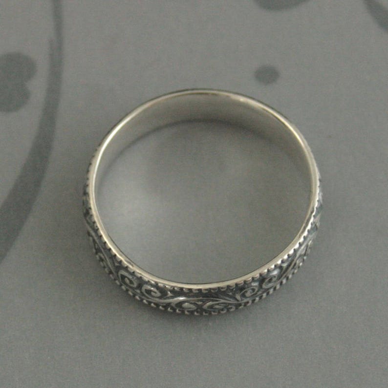 Oxidized Silver Ring Mens Wedding Band Flourish Wide Patterned - Etsy