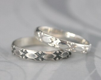 スターリングシルバーの結婚指輪、中世風リング、メンズ結婚指輪、アーサー王リング、幾何学模様、シルバー結婚指輪、リサイクル素材、ハンドメイド