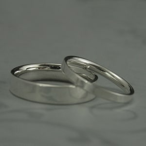 The Straight and Narrow Comfort Fit Sterling Silver Flat Wedding Set--Flat Edge Bands--His and Hers Bands--Simple Silver Wedding Bands