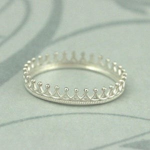 Sterling Silver Princess Crown Ring--Crown Wedding Band--Crown Stacking Ring--Choice of Polished or Oxidized Silver