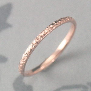 Thin Rose Gold Wedding Ring 14K Rose Gold Rococo in the Disco Wedding Band Solid 14K Gold Swirl Patterned Ring Custom Made in YOUR Size image 1