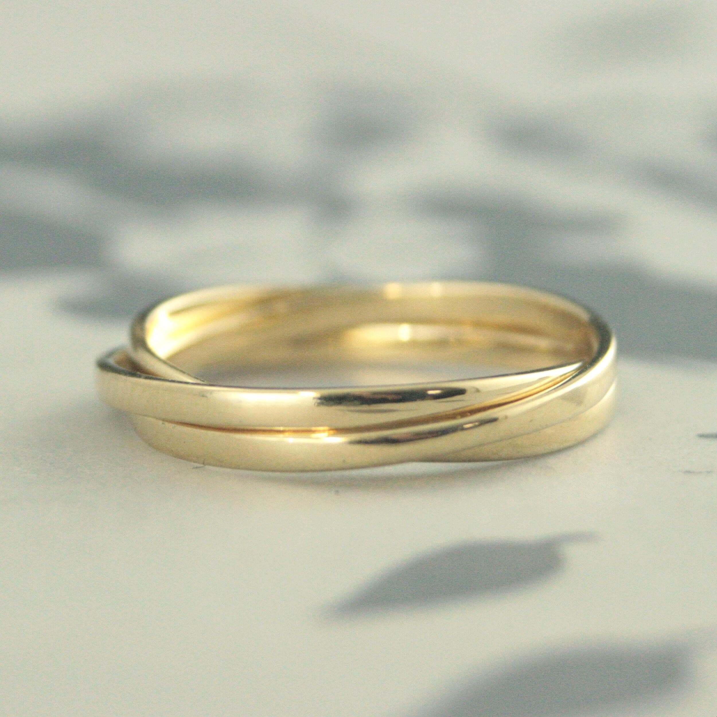 18K Rolling Ring Three Band Rolling Ring 1.5mm Skinny Minnie Bands ...