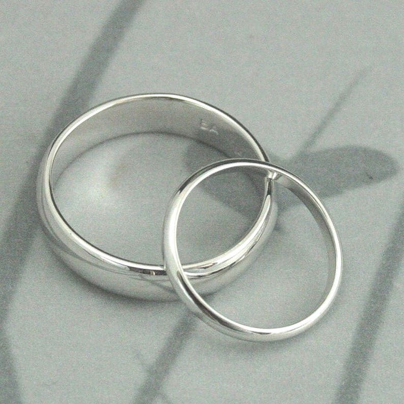 Traditional Rings~14K White Gold Bands~5mm Band~2mm Ring~Men's Wedding Band~Women's Wedding Ring~Half Round Rings~His & Hers Bands~Gold Ring image 4