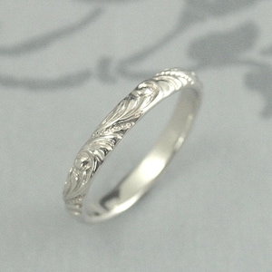 White Gold Wedding Band Florence Flourish Patterned Ring Vintage Style Wedding Ring Swirl Patterned Band Elegant Anniversary Ring