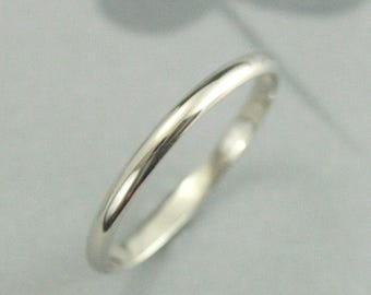 White Gold 2mm Women's Wedding Band--Thin 10K Gold Band--Solid 10K White Gold Band--Hand Made Wedding Ring--White Gold Half Round Band
