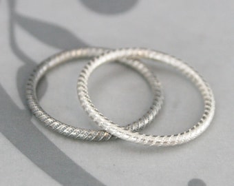 Tiny Textured Cable Band Patterned Full Round Silver Ring Milgrain Twist Ring Silver Stacking Ring
