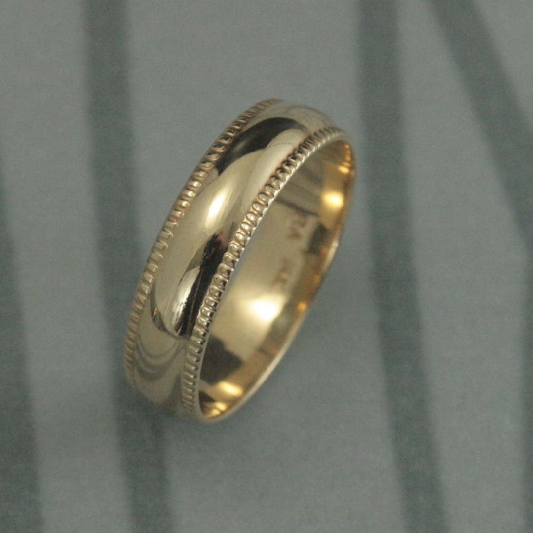Milgrain Domed Wedding Band, Ring Size 6.75-7.75, 14K Yellow Gold
