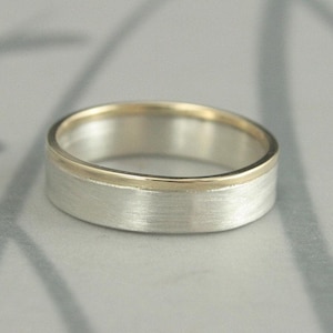 Ring Two Tone Band Mixed Metal Ring Modern Wedding Band Bi Metal Ring 5mm Wide Flat Wedding Ring Gold and Silver Band Hand Made Wedding Band