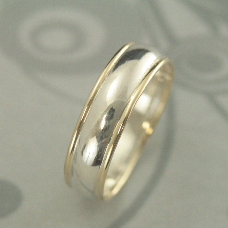 Band Comfort Fit Ring Two Tone Band Silver and Gold Ring Men\u2019s Wedding Band 6mm Wide Ring Comfortable Men\u2019s Ring Touch of Gold Band Handmade