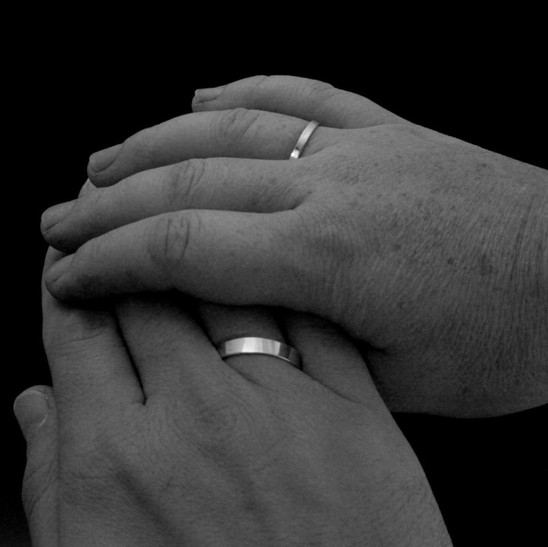 Ring Mens Wedding Band Womens Wedding Ring Silver Wedding Band 4mm Ring Flat Edge Band Grooms Ring Sleek Wedding Band Straight /& Narrow Band