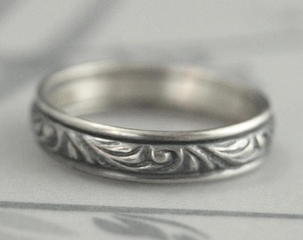 Mens Wedding Band Womens Wedding Ring Silver Band Silver Ring Florence Wide Band Vintage Style Ring Vintage Style Band Swirl Ring Patterned