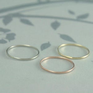 10K Tricolor Gold Stacking Set--Plain Jane Super Skinny Minnie Set--Thin Gold Bands--Gold Stacking Ring Set--Petite Solid Gold Bands