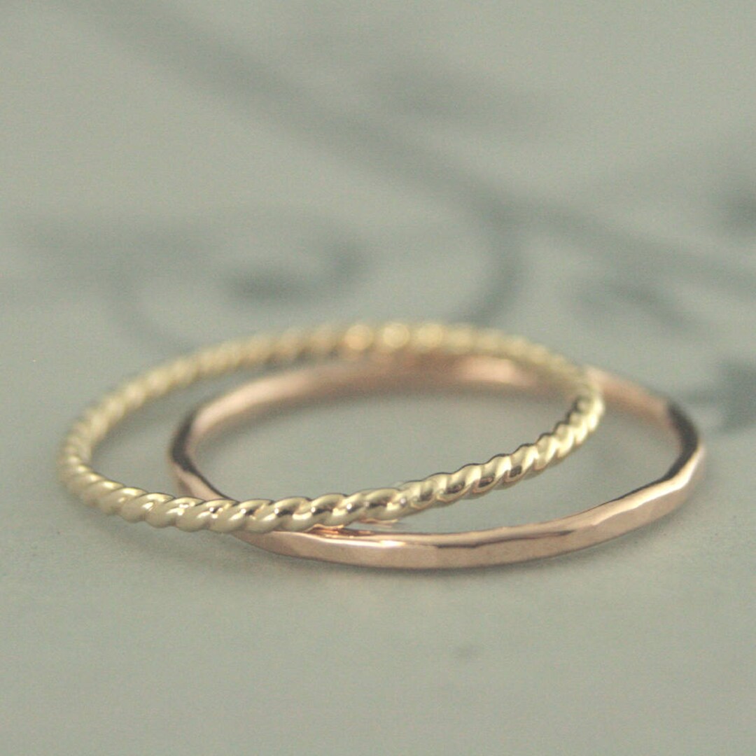 Gold Stacking Set~hammered Band~twist Rope Band~solid 14K Gold ...