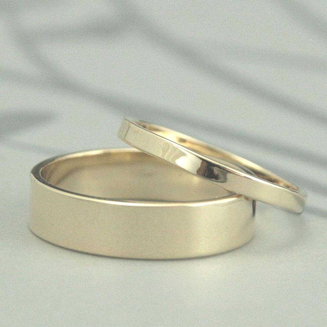 Buy Solid 14K Gold Flat Modern Wedding Band Set--straight and Narrow  Wedding Bands--his and Hers Wedding Ring Set--your Choice of Gold Color  Online in