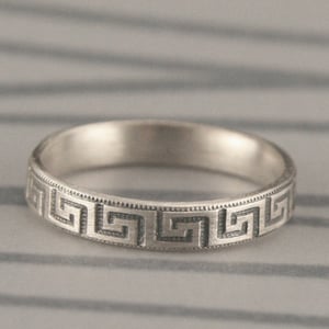 Greek Key 3.5mm Wide Band Greek to Me Sterling Silver Greek Key Patterned Wedding Band Sterling Silver Stacking Ring Patterned Band