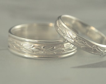 Silver Wedding Set His and Hers Wedding Bands Silver Wedding Rings Edwardian Bands Geometric Ring Set His and Hers Silver Rings Blazer Arts