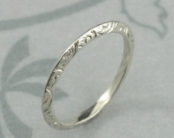 14K White Gold Fancy Engraved Knife Edge Wedding Band Vintage Look White Gold Wedding Band Antique Look Band Perfect Wedding Band Engraved