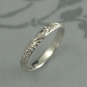 White Gold Wedding Band Florence Flourish Patterned Ring Vintage Style Wedding Ring Swirl Patterned Band Elegant Anniversary Ring