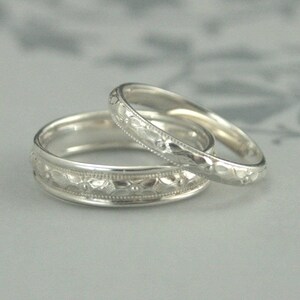 Silver Wedding Rings for Women Silver Ring Men's Wedding Band Women's Wedding Ring Set Renaissance Handmade Bands His and Hers Promise Rings image 4