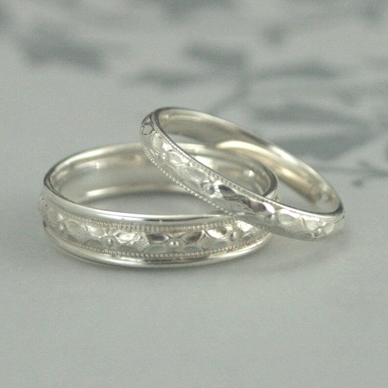 Silver Wedding Rings for Women Silver Ring Men's Wedding Band Women's Wedding Ring Set Renaissance Handmade Bands His and Hers Promise Rings image 4