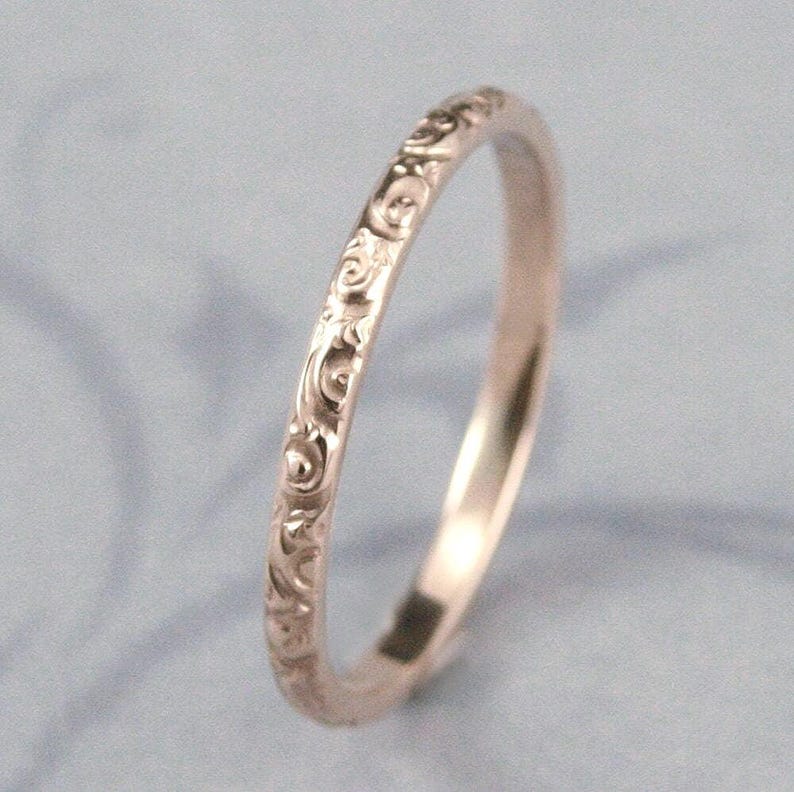 Gold Wedding Band--Solid 14K Yellow Gold Rococo in the Disco Wedding Band--Solid 14K Gold Swirl Patterned Ring Custom made in YOUR Size image 1