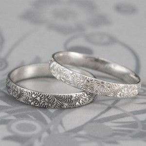 Women’s Wedding Ring Pattern Wedding Band Embossed Ring Nature Wedding Band Feather Wedding Ring Paisley Band Silver Birds of a Feather