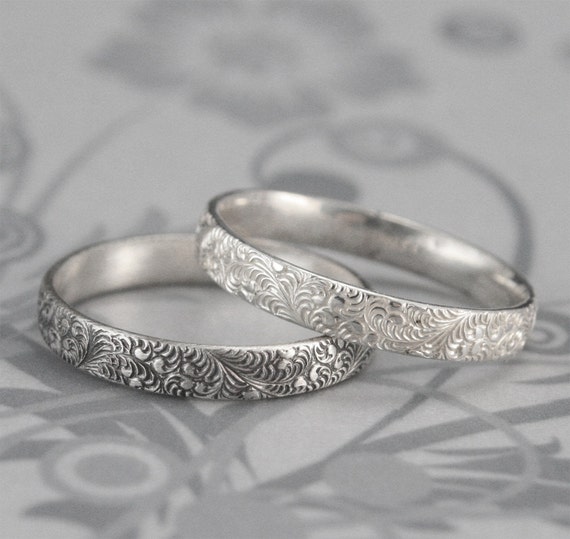 Womens Wedding Ring Pattern Wedding Band Embossed Ring Nature Wedding Band Feather Wedding Ring Paisley Band Silver Birds of a Feather Etsy