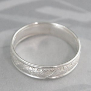 Wide Silver Ring Spring Flowers Edged Band Sterling Silver Men's Ring Women's Wedding Band Floral Patterned Ring Handmade Wedding Ring image 3