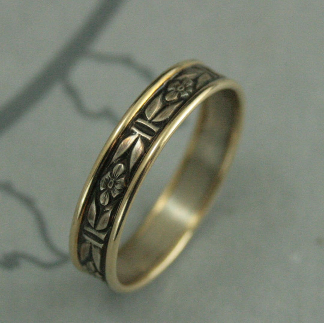 Two Tone Wedding Bandromance in the Garden Touch of Gold Ringbimetal ...