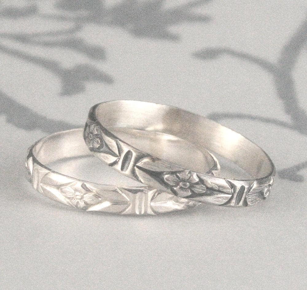 Anello in stile antico, anello nuziale in argento sterling, anello impilabile, anello in argento con motivo floreale, anello in stile vintage