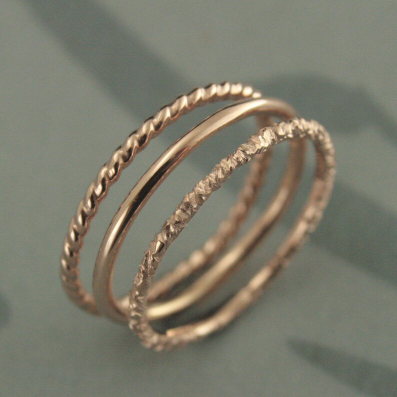 14K Rose Gold Stacking Set Rose Gold Rings Unique Wedding Rings Rose Gold Stackers Rose Gold Stackable Ring Set Women/'s Gold Rings Rose Gold