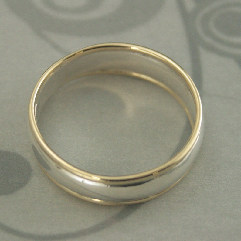 Band Comfort Fit Ring Two Tone Band Silver and Gold Ring Men\u2019s Wedding Band 6mm Wide Ring Comfortable Men\u2019s Ring Touch of Gold Band Handmade