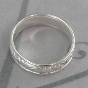 Wide Silver Ring Spring Flowers Edged Band Sterling Silver Men's Ring Women's Wedding Band Floral Patterned Ring Handmade Wedding Ring image 5