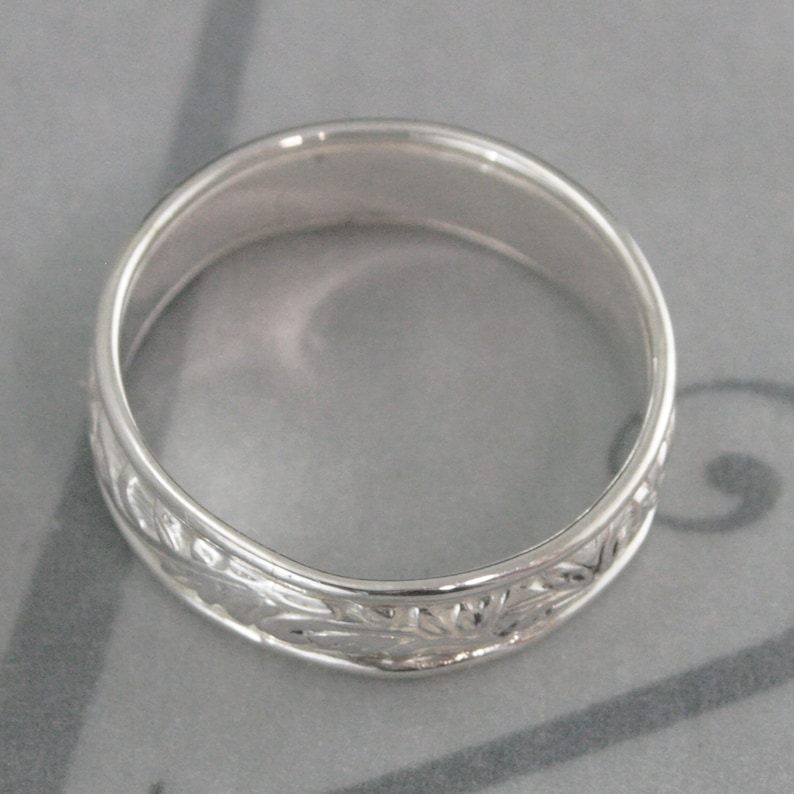 Wide Silver Ring Spring Flowers Edged Band Sterling Silver Men's Ring Women's Wedding Band Floral Patterned Ring Handmade Wedding Ring image 5