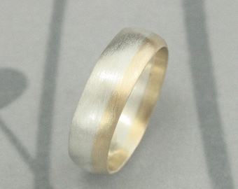 Band Two Tone Ring Men's Wedding Band 14K Yellow Gold and Silver Band 6mm Wide Band Modern Men's Ring Men's Wedding Ring Half Round Band