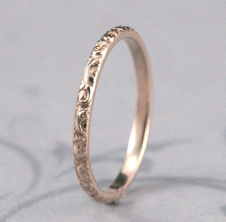 Gold Wedding Band--Solid 14K Yellow Gold Rococo in the Disco Wedding Band--Solid 14K Gold Swirl Patterned Ring Custom made in YOUR Size image 2