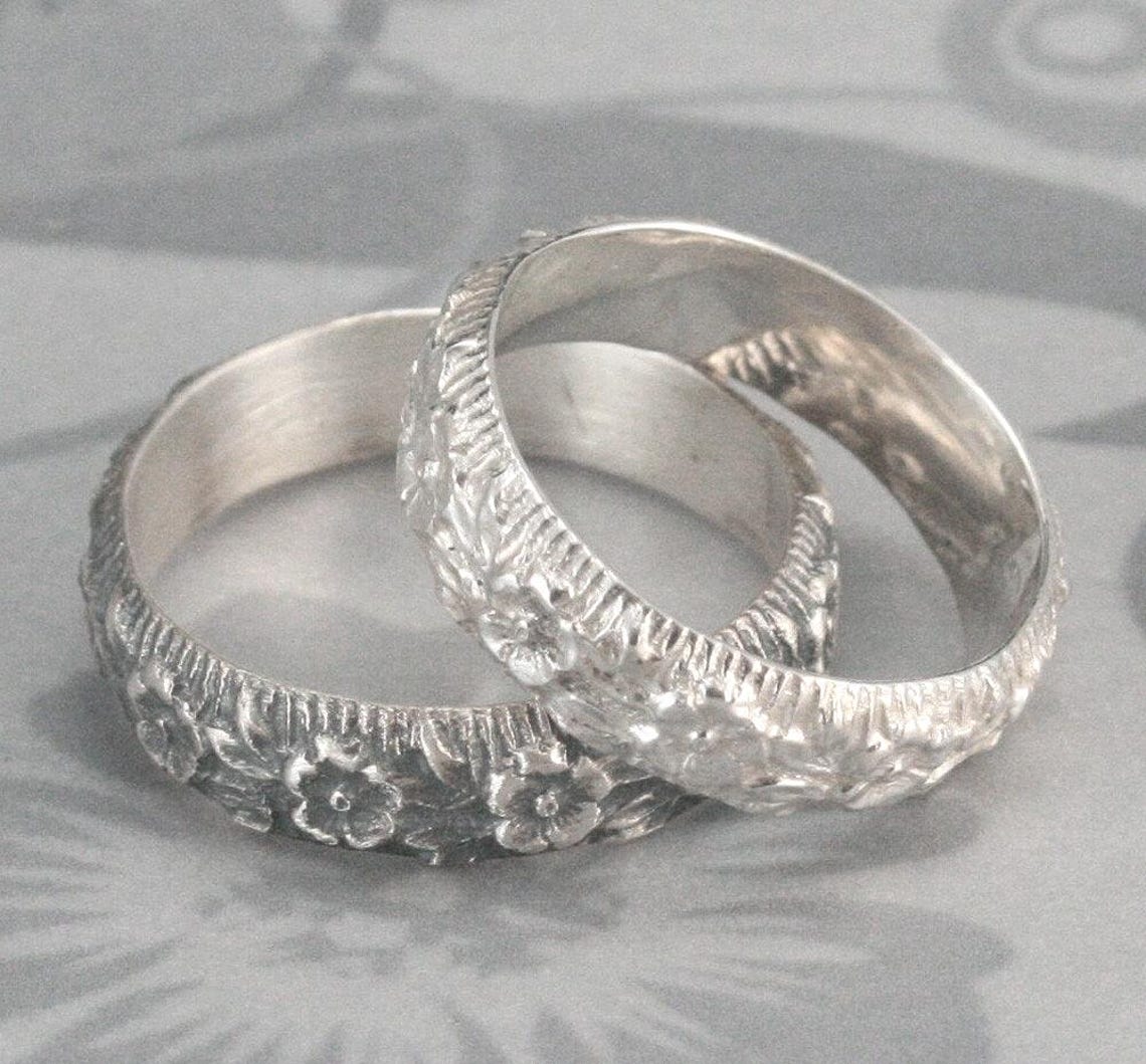 Ring Flower Pattern Silver Flower Ring Rose Ring Flower Pattern Band Ring Around the Rosy ...