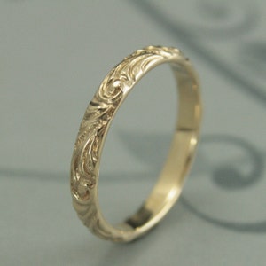 Yellow Gold Wedding Band Florence Women's Gold Wedding Ring Vintage Style Wedding Ring Swirl Patterned Band Elegant Anniversary Ring image 3