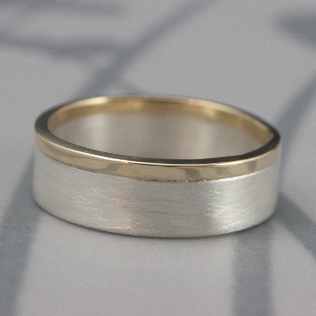 Modern Two Tone Wedding Band Solid 14K Yellow Gold and - Etsy