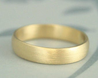 Brushed Gold Ring 18K Men's Ring Simple Wedding Ring 5mm Wide Band Half Round Ring 18K Wedding Band Men's Wedding Ring 18K Gold Band Men's