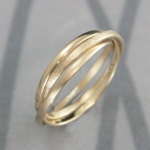 Massieve 14K getextureerde rollende ring één kleur drie afwerkingen Fidget-ring 1,5 mm brede banden Unieke trouwring jubileumring gouden damesring