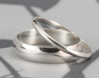 Silver Wedding Set Through Thick and Thin Wedding Rings Solid Sterling Silver Half Round Wedding Band Set His and Hers Rings Bride and Groom