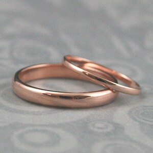 Men's Wedding Band Women's Wedding Ring His and Hers Bands 3mm Wide and 1.5mm Half Round Bands Plain Jane Wedding Ring Set Solid 14K Gold image 2